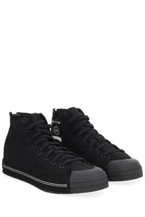 Y-3 unisex sneaker nizza neighborhood black high-top sneaker with black suede upper white stitching and rubber toe cap
