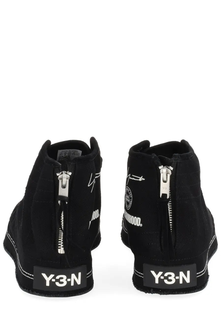 Black y-3 unisex sneaker nizza neighborhood high-top with silver zippers and white branding details