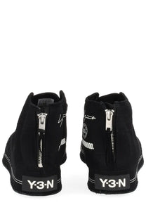 Black y-3 unisex sneaker nizza neighborhood high-top with silver zippers and white branding details