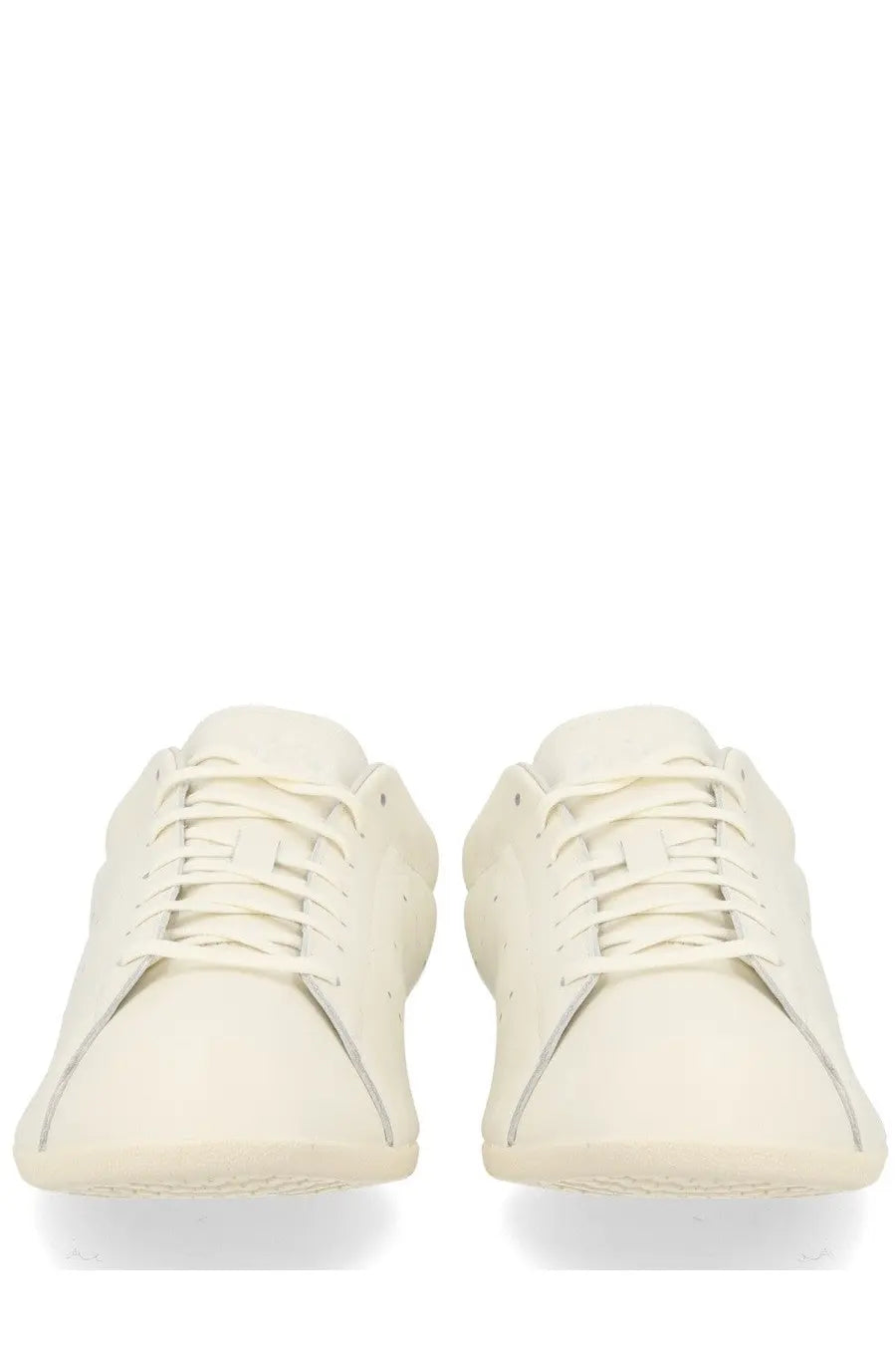Cream-colored leather Y-3 Unisex Stan Smith LO Pro sneaker with minimalist design and matching laces in white