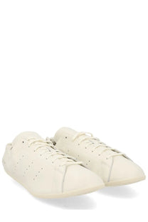Cream-colored leather Y-3 unisex Stan Smith low-top sneakers with perforated detailing in white