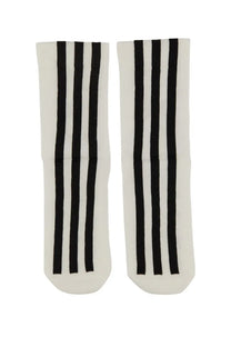 Y-3 unisex stripe socks white off-white knit socks with three bold black vertical stripes down the side