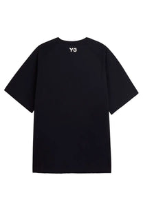 Black y-3 unisex stripes short-sleeved t-shirt with a white logo at the neckline in soft breathable fabric