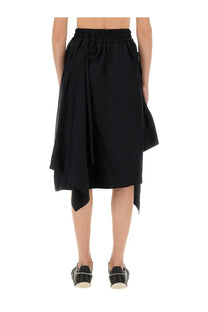Y-3 women’s asymmetrical skirt black with elastic waistband and draped layered design in lightweight fabric