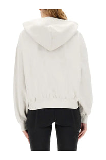 Off-white y-3 women’s cropped hoodie with relaxed fit and ribbed cuffs in white cotton blend for casual wear