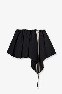 Y-3 women’s black nylon asymmetrical skirt with gathered waistband and vertical striped panel detail