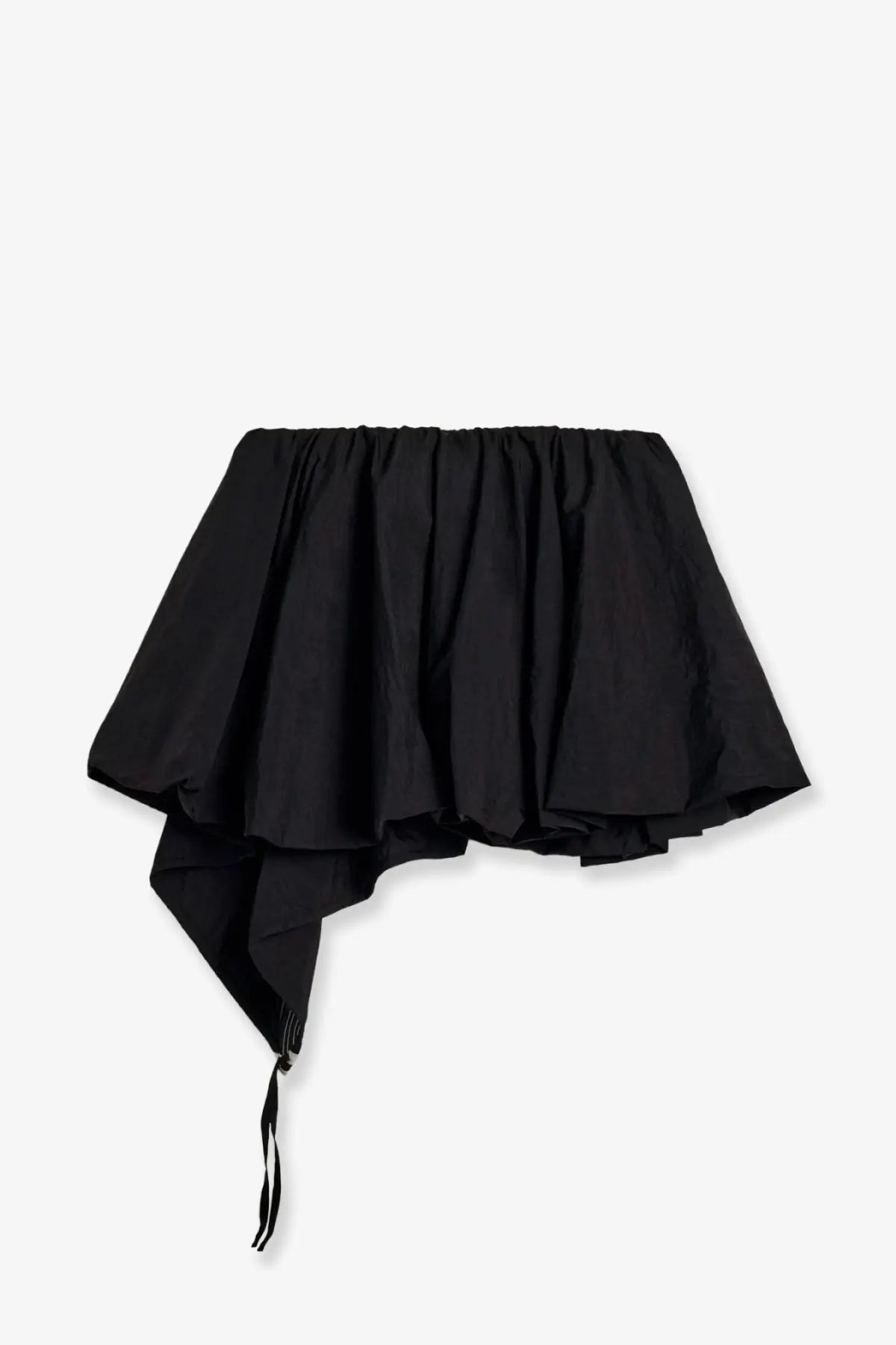 Y-3 women’s black nylon asymmetrical ruffle skirt with gathered waistband and side tie detail