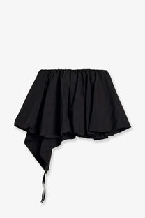 Y-3 women’s black nylon asymmetrical ruffle skirt with gathered waistband and side tie detail