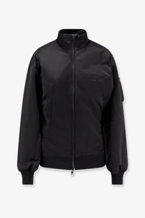 Y-3 women’s recycled nylon bomber jacket in black with matte finish and subtle quilted panels