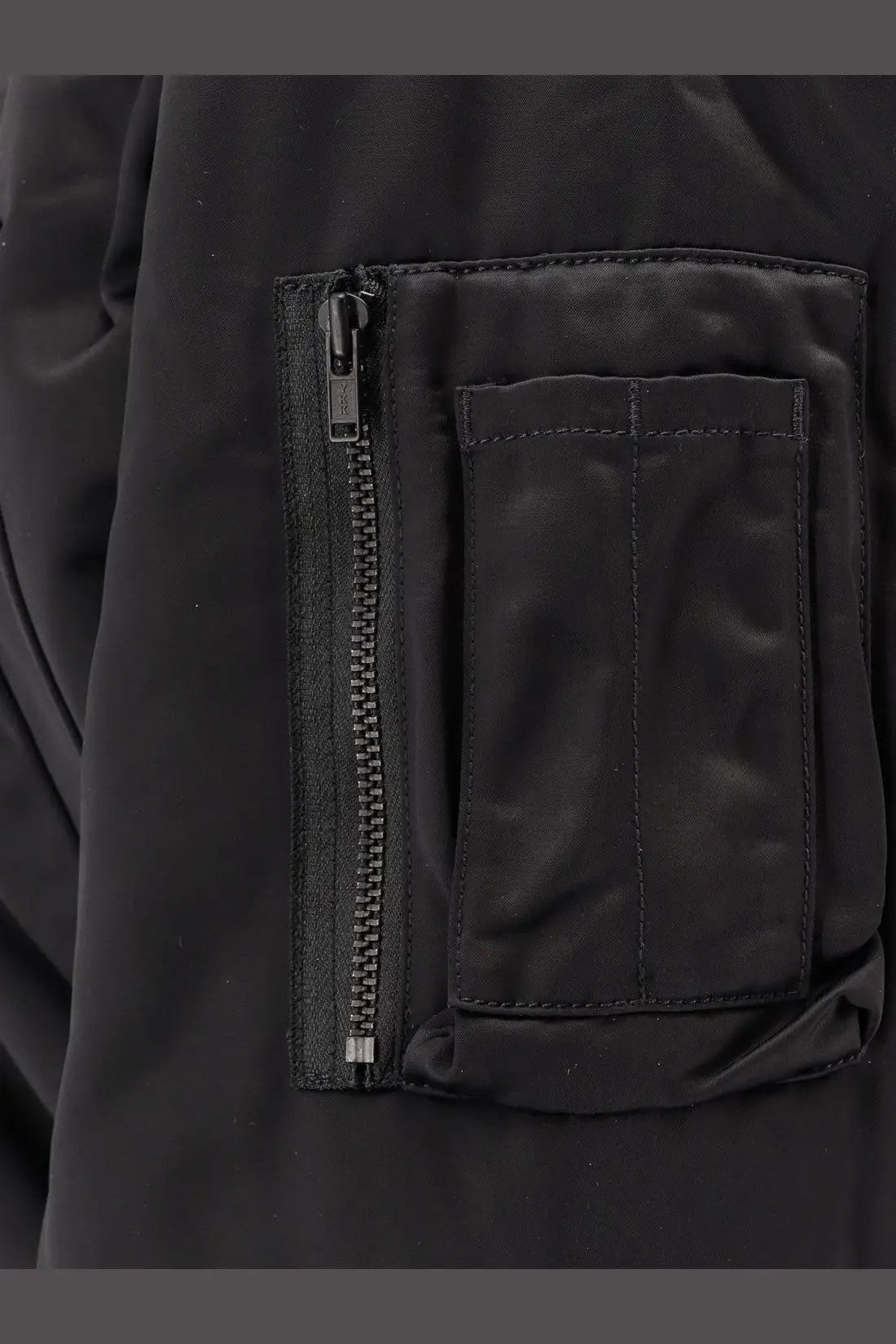 Black nylon utility pocket with zipper closure on y-3 women’s recycled nylon bomber jacket