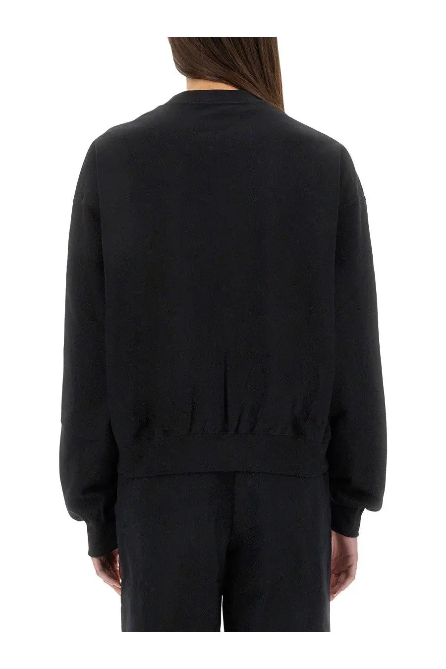 Y-3 women’s sweatshirt black featuring a relaxed fit black bomber jacket with ribbed cuffs