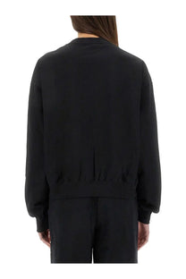 Y-3 women’s sweatshirt black featuring a relaxed fit black bomber jacket with ribbed cuffs