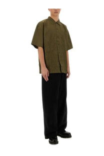 Ymc men’s ciders shirt brown olive green short-sleeved button-up with subtle textured pattern