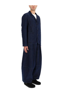 YMC men’s earth scuttlers jacket blue dark blue denim blazer with classic collar and button closure