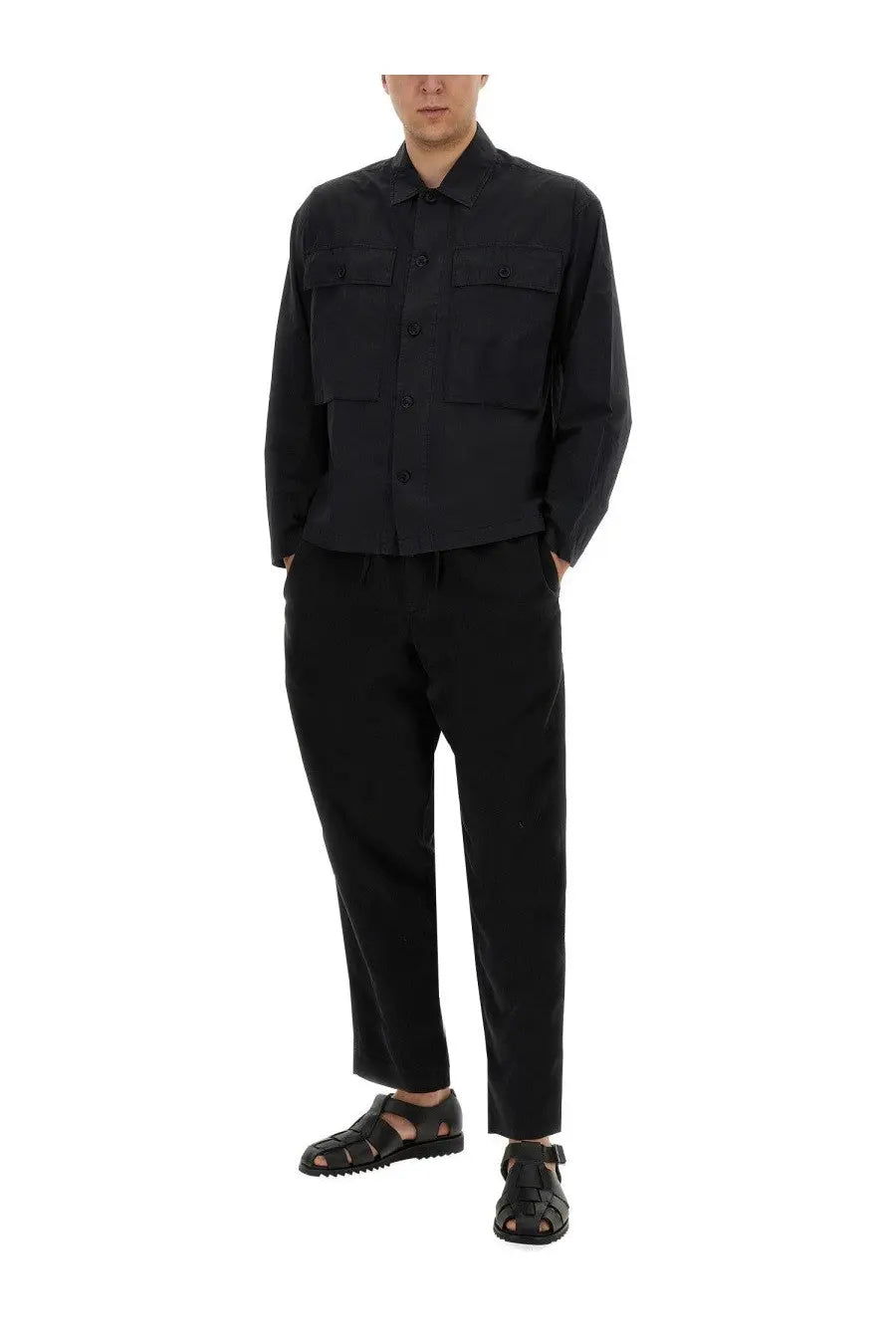 YMC men’s military shirt black button-up with two chest pockets and relaxed fit perfect for casual wear