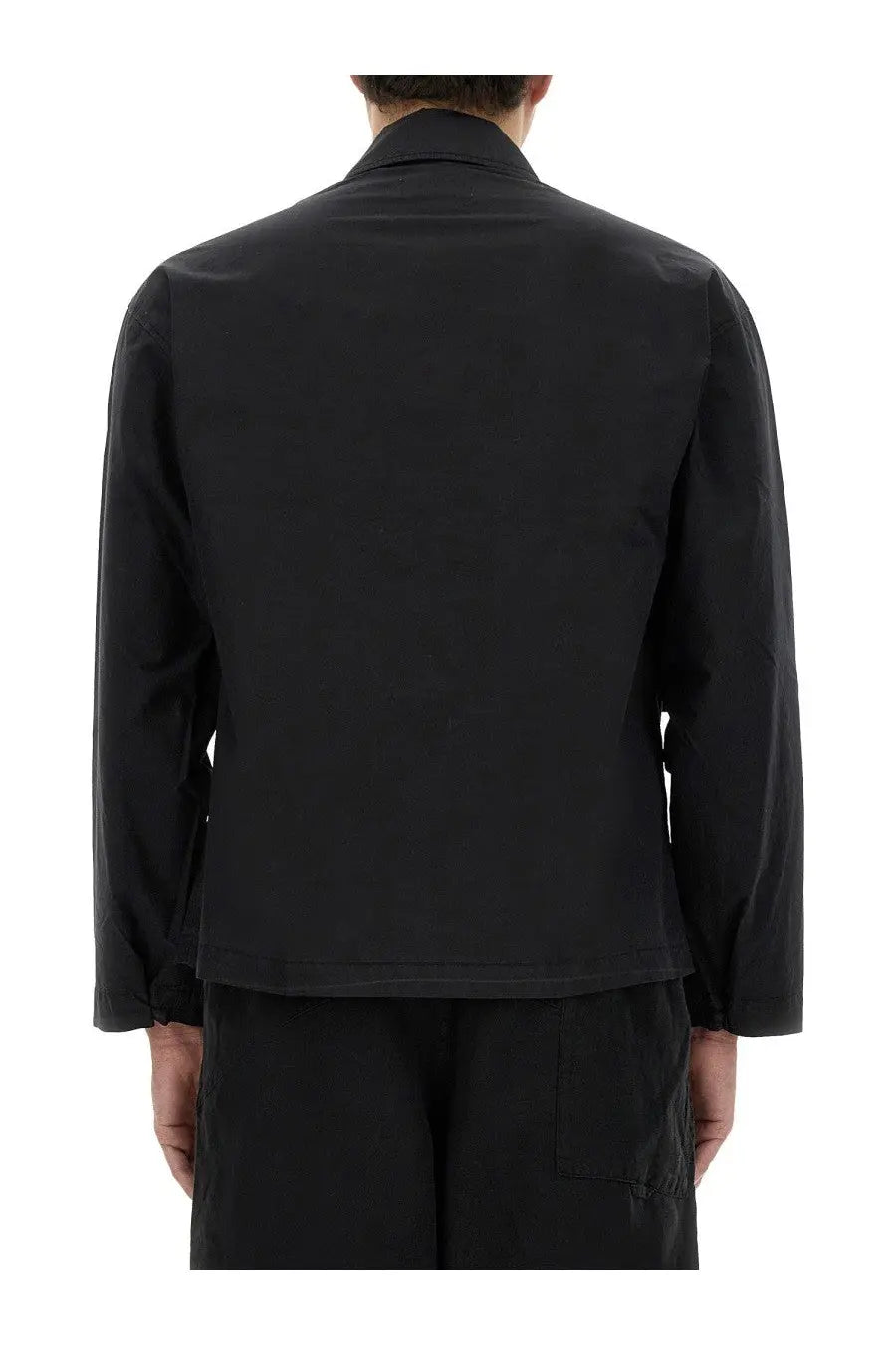YMC men’s military shirt black with long sleeves structured collar and clean minimalist design in black fabric