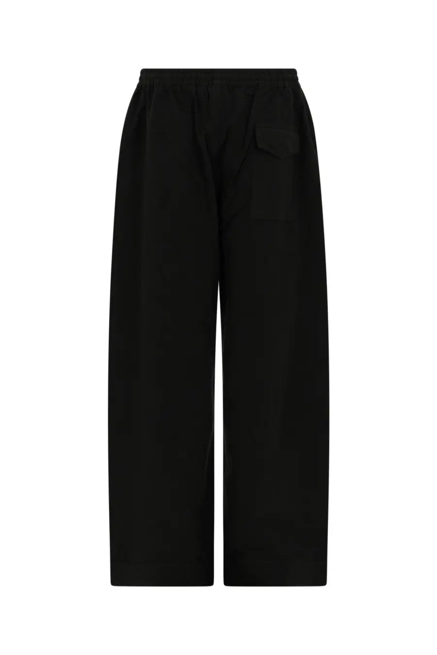 Black wide-leg trousers with elastic waistband and single front pocket from ymc men’s pants envelope green collection