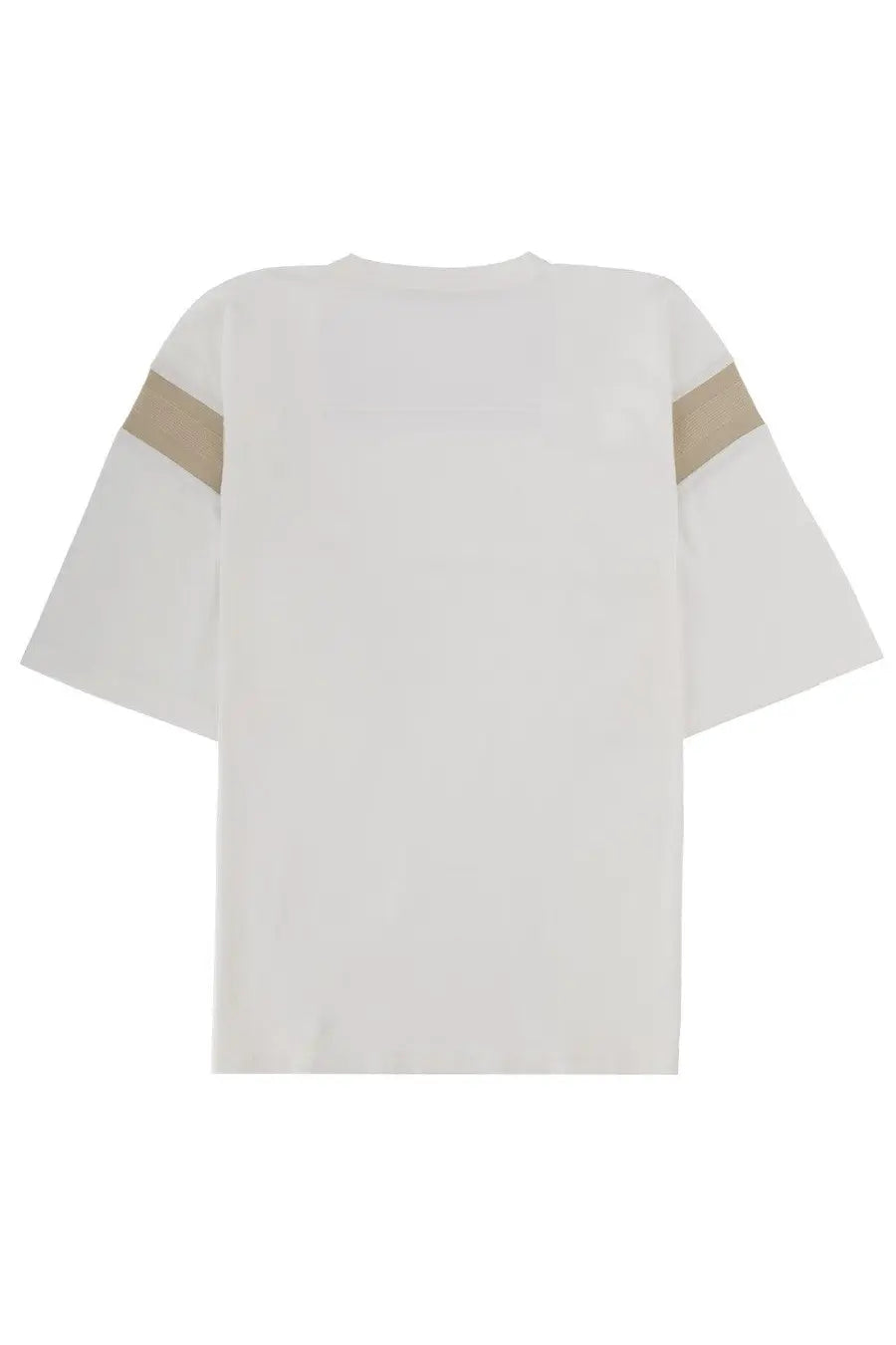 Ymc men’s shirt skate triple white white cotton t-shirt with beige stripes across the shoulders