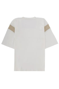 Ymc men’s shirt skate triple white white cotton t-shirt with beige stripes across the shoulders