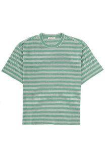 YMC men’s shirt triple green soft green and white striped short-sleeved cotton t-shirt with crew neck