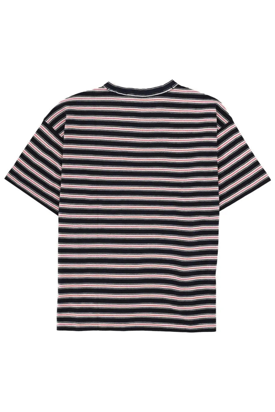 YMC men’s shirt triple multicolor black and pink striped short-sleeved t-shirt with round neckline front view