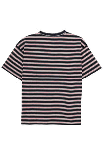 YMC men’s shirt triple multicolor black and pink striped short-sleeved t-shirt with round neckline front view