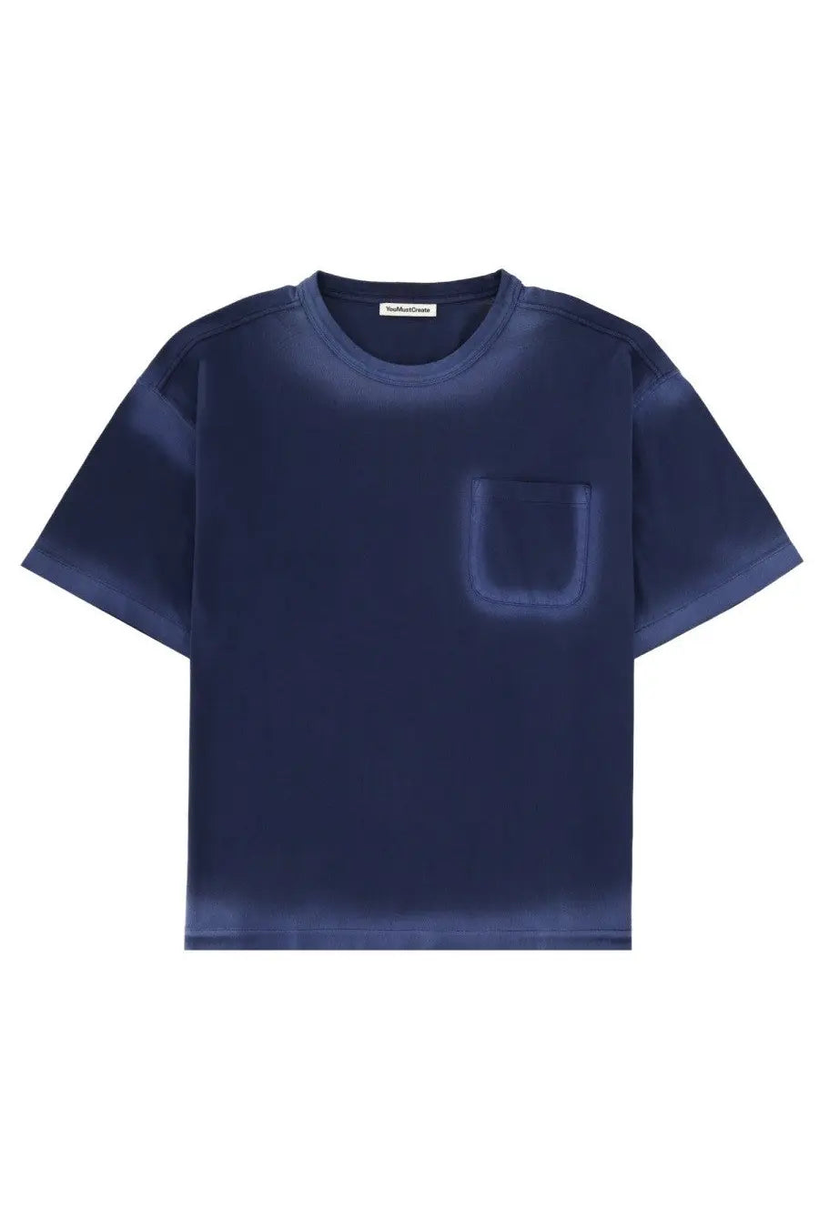 YMC men’s navy blue short-sleeved t-shirt with subtle gradient and single chest pocket triple pocket design