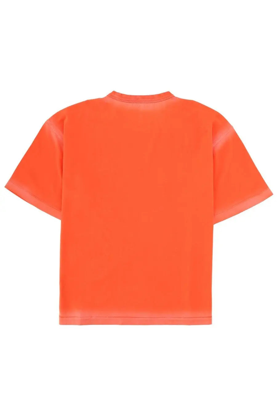 YMC men’s bright orange short-sleeved shirt with relaxed fit ribbed crew neckline and triple pocket design