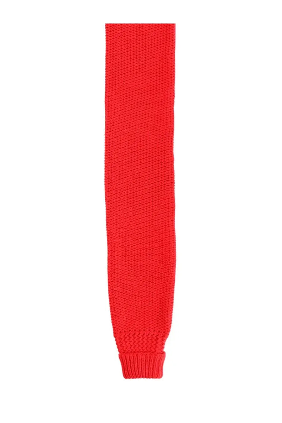 Ymc men’s red sleeve scarf made of bright red knitted fabric with ribbed cuff detail