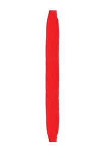 Ymc men’s sleeve scarf in vibrant red knitted fabric with ribbed texture and elasticated cuffs for added comfort