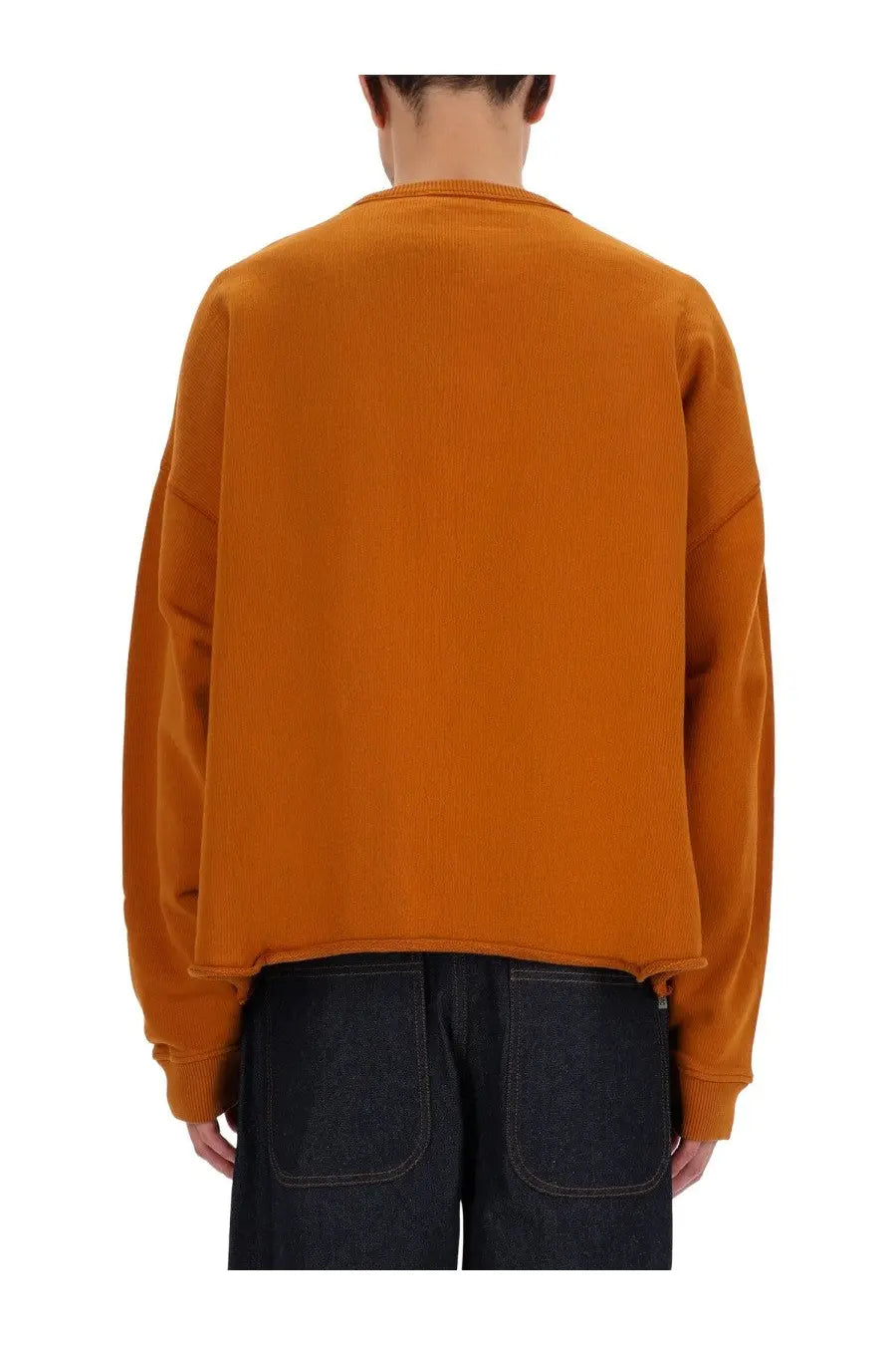 YMC men’s studio sweatshirt orange in cozy burnt orange ribbed knit with relaxed fit and dropped shoulders