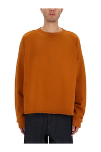YMC men’s studio sweatshirt orange warm ribbed knit with relaxed fit and crew neckline
