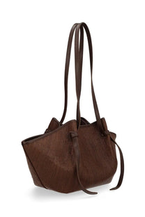 Yuzefi women’s borsa mochi raffia brown brown woven tote bag with leather straps and drawstring closure