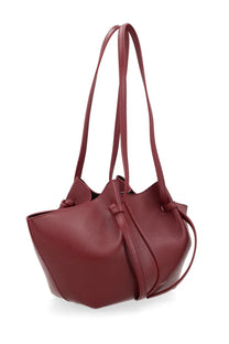 A sleek burgundy leather shoulder bag with adjustable straps and structured silhouette from Yuzefi Women’s Borsa Mochi Red