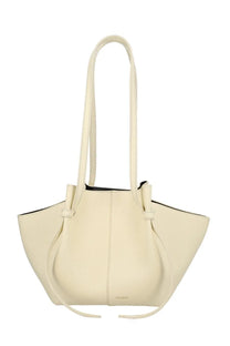 Cream-colored leather tote bag with minimalist design and dual top handles by yuzefi womens borsa mochi white