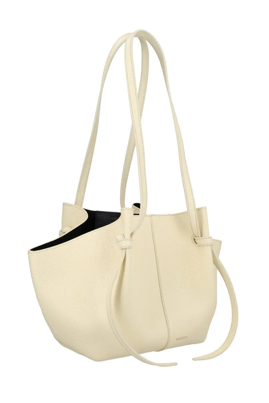 Cream-colored leather tote bag yuzefi women’s borsa mochi white with minimalist design and black interior lining