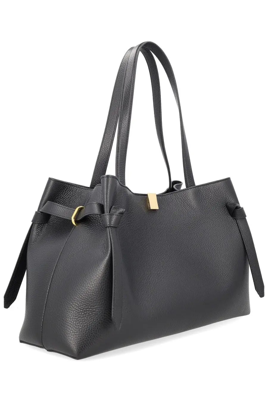 Yuzefi women’s gyoza tote bag black black pebbled leather with gold-tone hardware and front bow detail