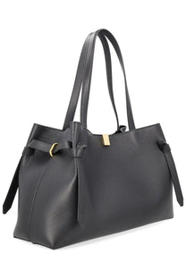 Yuzefi women’s gyoza tote bag black black pebbled leather with gold-tone hardware and front bow detail