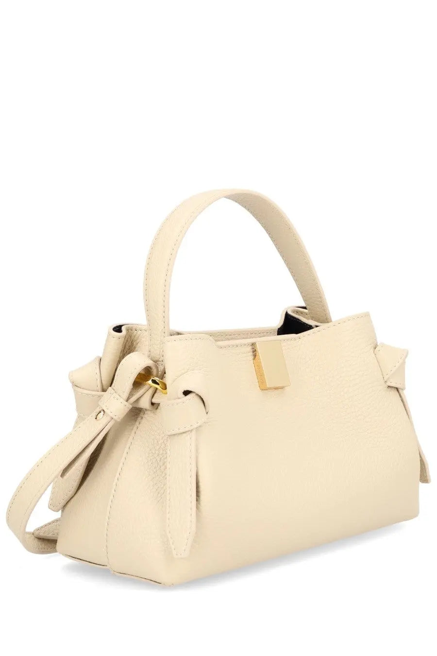 Yuzefi women’s mini gyoza bag white cream leather with gold-tone hardware and structured minimalist design
