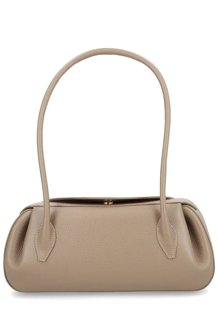 Beige leather yuzefi women’s oyster bag small grey with curved top handles and minimalist design