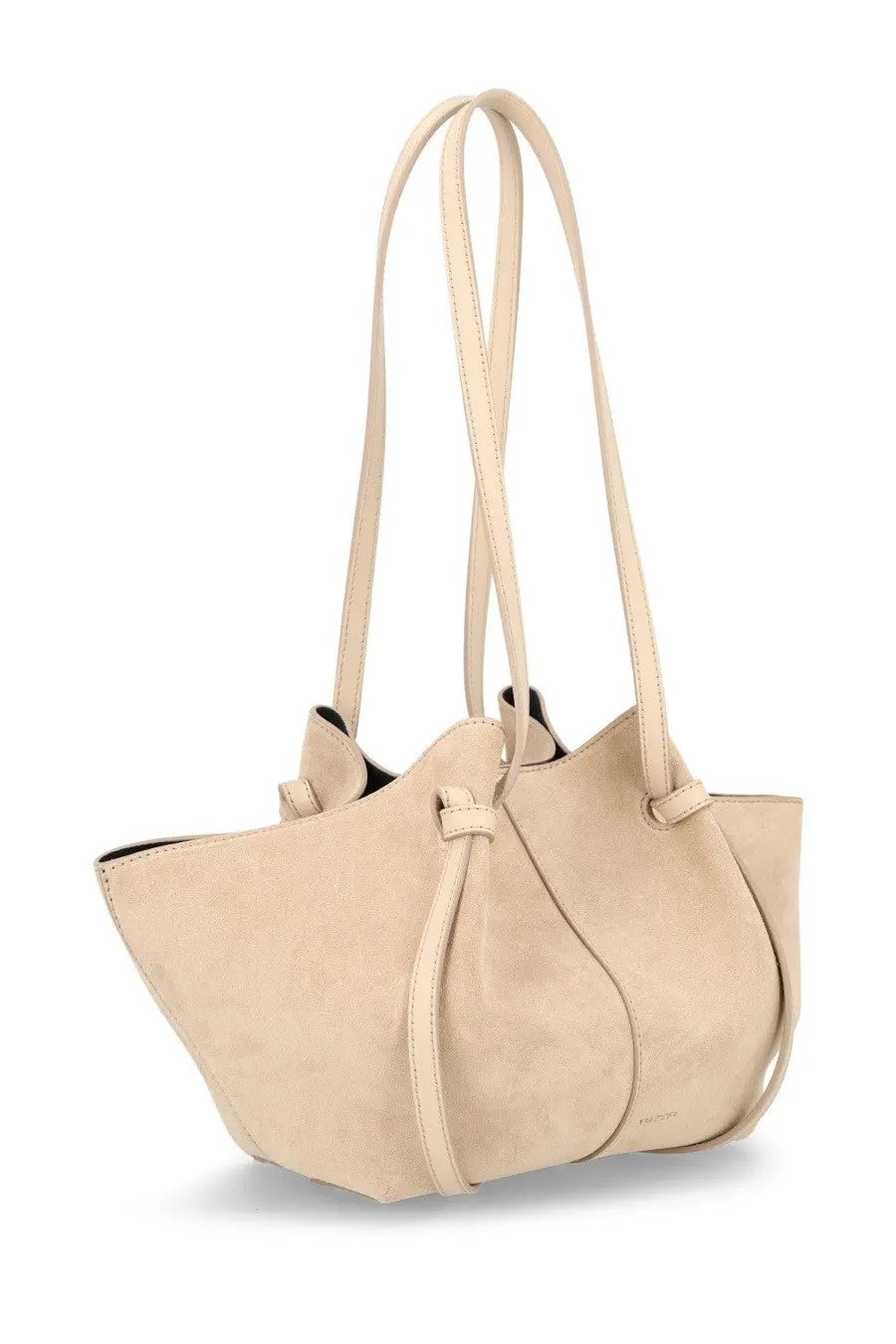 Beige suede yuzefi womens small mochi tote bag with dual shoulder straps and drawstring closure