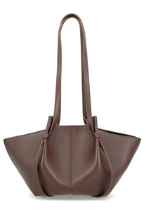 Yuzefi women’s small Mochi bag brown brown pebbled leather tote with structured slightly flared silhouette and dual handles