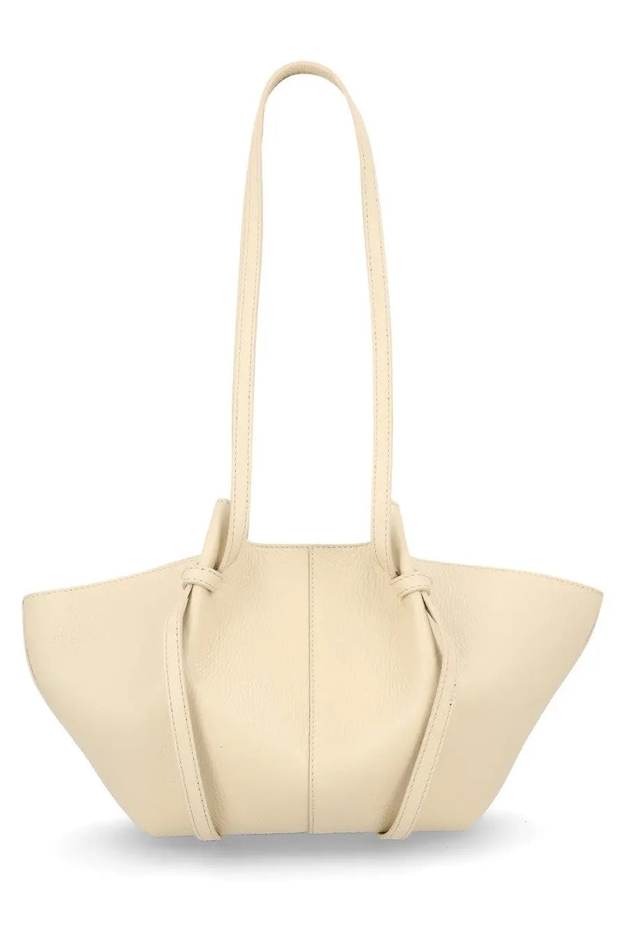 Cream-colored leather tote bag with minimalist design and long handles yuzefi womens small mochi bag white