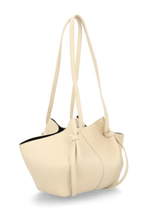 Cream-colored leather tote bag yuzefi women’s small mochi bag with soft slouchy design and adjustable shoulder straps