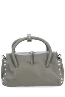 Gray leather zanellato women’s small bag with silver-toned studs and minimalist design