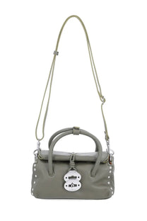 Zanellato women’s olive green leather crossbody bag with silver-tone hardware and lock-shaped clasp