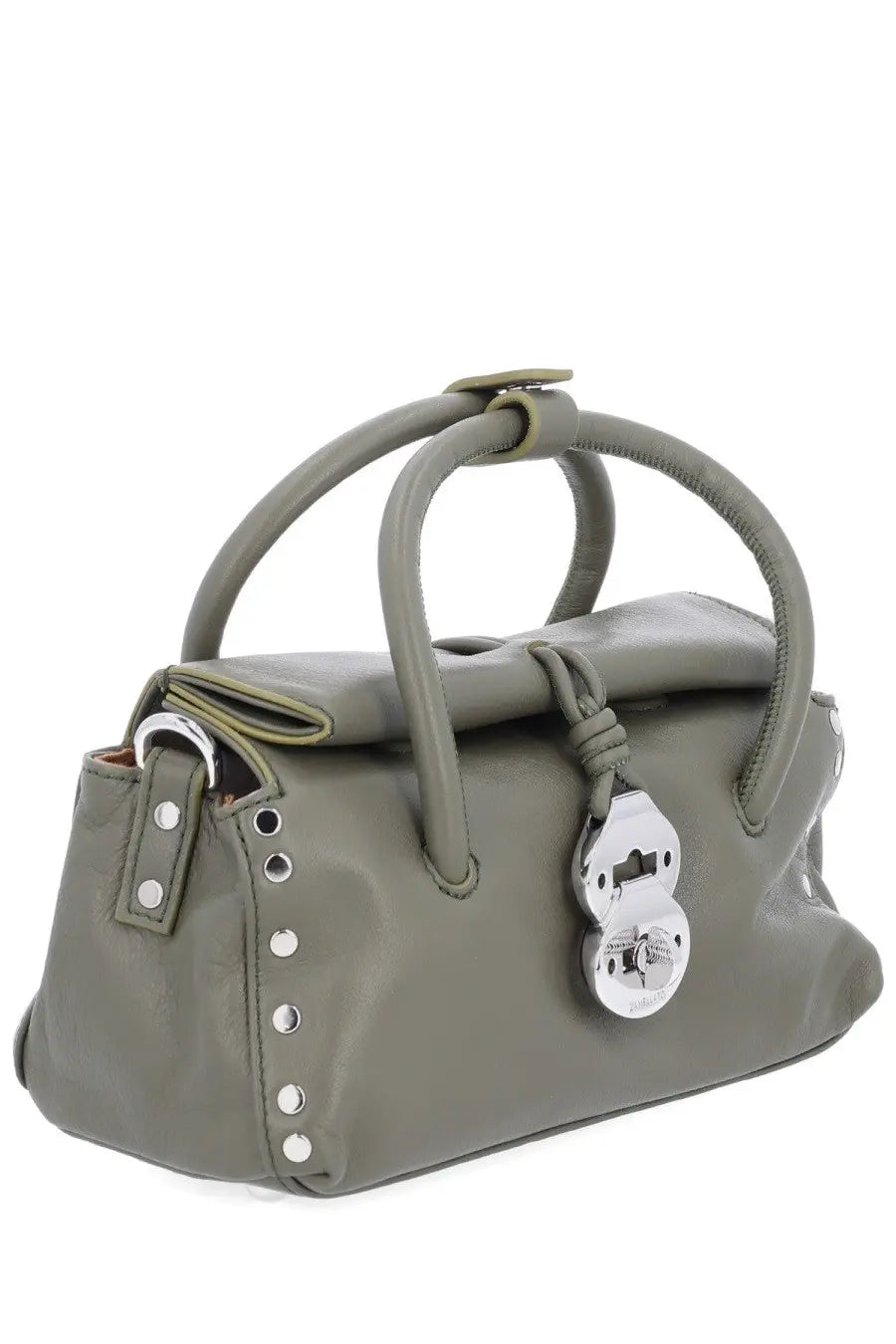 Zanellato women’s olive green leather handbag with silver-tone hardware and distinctive lock-shaped clasp