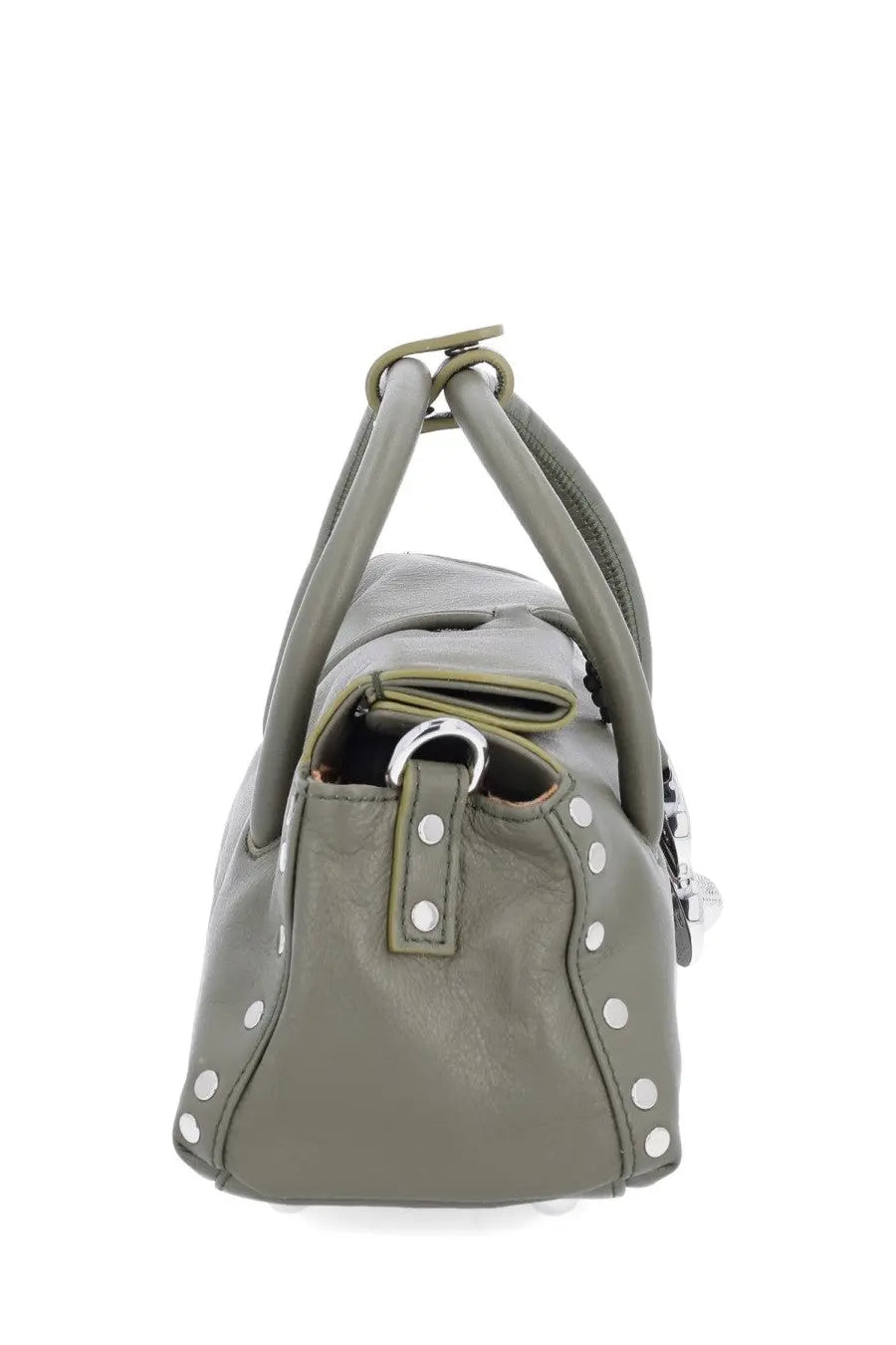 Zanellato women’s small olive green leather handbag with silver studs and metallic clasp for stylish use