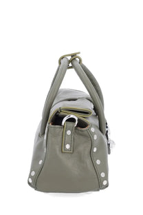 Zanellato women’s small olive green leather handbag with silver studs and metallic clasp for stylish use