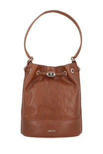 Zanellato women’s monda brown leather bucket bag with silver-toned metal clasp and matching leather handle
